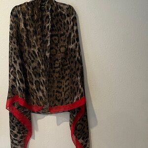 Leopard Print Scarf with Bold Red Trim
Beach cover-up
Extra large
40”X68”